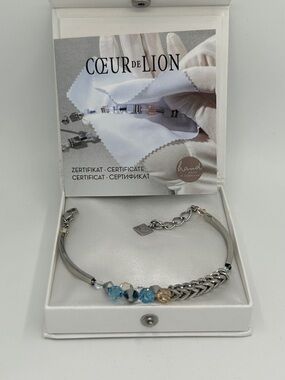 NIB Coeur de Lion Silver Bracelet with Blue and Gold Accents